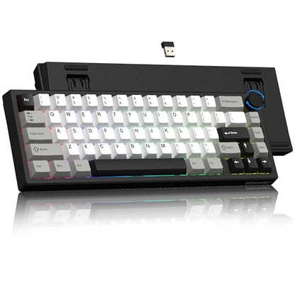 Womier Wireless 60% Gaming Keyboard with CNC Knob Mechanical Keyboard | QMK/VIA Creamy Mechanical Keyboard,Tri-Mode Thocky Custom Black White Key Board,Hot Swap Gasket Mount RGB for Win/Mac-Q61 V2 - color: Black/Grey