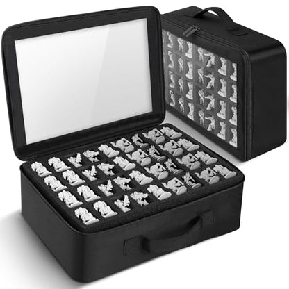Miniature Storage Case Compatible with D&D and 40K Minature.Toys Display Bag with 3 Layers of Foam with Pre-Cut Grooves.Holds 108 Mini Figures(Case Only) (Black, 108 Slot)