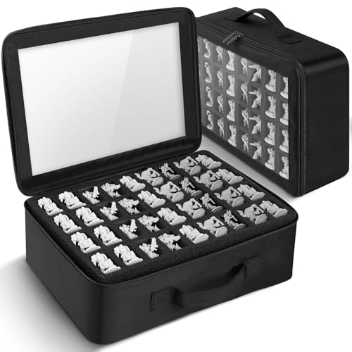 Miniature Storage Case Compatible with D&D and 40K Minature.Toys Display Bag with 3 Layers of Foam with Pre-Cut Grooves.Holds 108 Mini Figures(Case Only) (Black, 108 Slot)