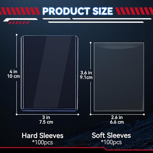 Card Sleeves Hard Plastic, 3"X 4", 200ct (100 Hard + 100 Soft) | Hard Sleeves Card Protectors for Standard Size Trading Sports Baseball Football Game Cards