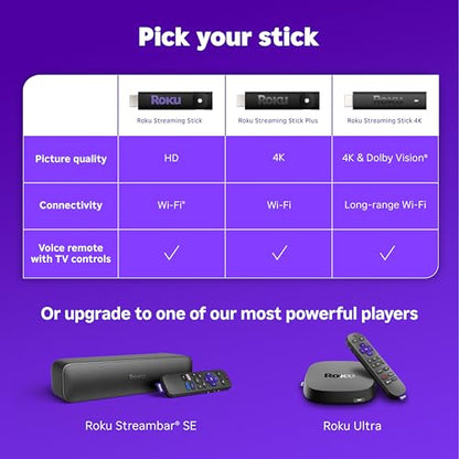 Roku Streaming Stick 4K with Voice Remote - HDR10+ & Dolby Vision | Compact 4K Streaming Device for TV with Roku Voice Remote & Long-Range Wi-Fi - Free & Live Local News, Sports - style: 4K + Dolby Vision