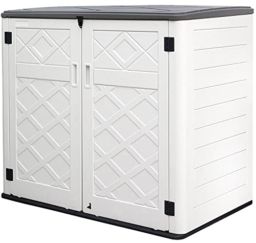 Mrosaa Resin Outdoor Storage Shed, 38 cu.ft Outdoor Storage Box Waterproof for Garden Tools, Patio Furniture, Trash Cans, Garage Storage, Customized Shelves & Lockable (Off White) - color: Off-White-48Cu.ft
