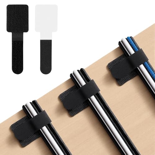 200pcs Hook and Loop Cable Straps,Under Desk Cable Management,Adjustable Cord Organizer for Desk Home Office Organization (Black) - color: Black