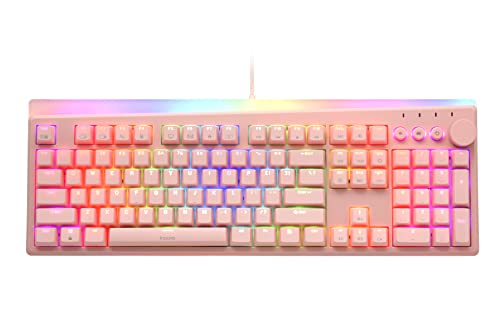 i-rocks K71M RGB Mechanical Gaming Keyboard with Media Control Knob, Switches (Brown), 107 Keys w/Full NKRO, PBT Keycaps, Multimedia Hotkeys, Detachable USB-C Cable and Onboard Storage, Pink - color: Pink, size: Switches (Brown)