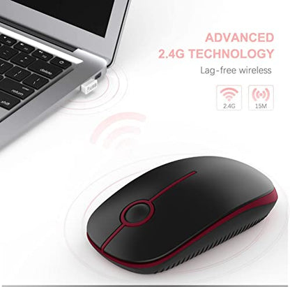 VssoPlor Wireless Mouse, 2.4G Computer Laptop Mouse, Black and Wine Red | Slim Portable Mouse, Plug & Play USB Nano Receiver, Quiet Silent Optical Mice for Notebook, PC, Laptop, Computer - color: Black and Wine Red