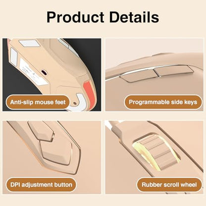 Lomiluskr AJ52 RGB Wired Gaming Mouse, 7 Programmable Buttons, Computer Mice with RGB Lighting, 200-4800 DPI Adjustable, for PC/Laptop (Milk Tea) - color: Milk Tea