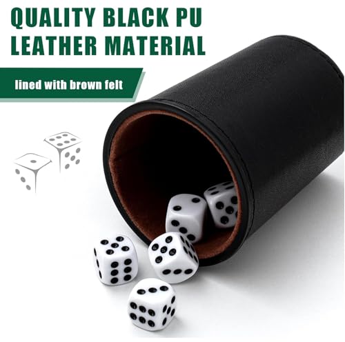 Leather Dice Cup, Quite Felt-Lined Interior, 6 Shaker Cups and 30 Dot Dices, one Carry Bag (Black and Brown) - color: Black and Brown