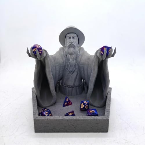 Wizard Dice Tower Set with Tray Tabletop RPG Gaming Sorcerer Dice Roller | Dice Rolling Tower with 7 dices for DND TTRPG, Fantasy Eldritch Horror Gaming Tabletop Accessory Decor Gift for DM Players - color: Wizard