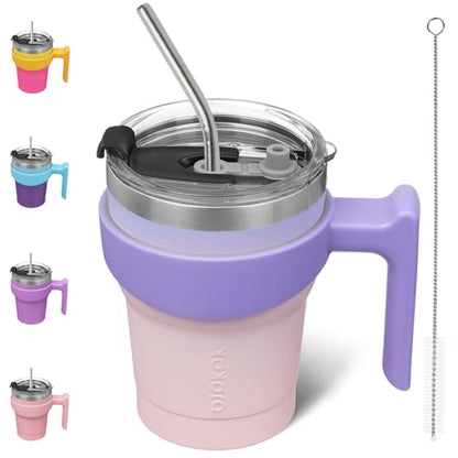BJPKPK 10 oz Mini Tumbler with Lid, Straw & Handle, Insulated Steel Cup | Small, Spill Proof, Leak Proof, Thermal, Double Wall Vacuum, Sweatproof, Dishwasher Safe, BPA Free, Pastel Sunset - color: A-Pastel Sunset, size: 10 Ounces