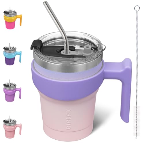 BJPKPK 10 oz Mini Tumbler with Lid, Straw & Handle, Insulated Steel Cup | Small, Spill Proof, Leak Proof, Thermal, Double Wall Vacuum, Sweatproof, Dishwasher Safe, BPA Free, Pastel Sunset - color: A-Pastel Sunset, size: 10 Ounces