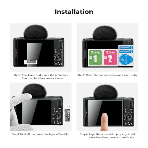 K&F CONCEPT 3pcs Screen Protector Compatible with Sony ZV-1/ZV-1 II/ZV-E10 Camera & Hot Shoe Cover, Ultra Clear Tempered Glass Screen Protector, Anti Scratch Bubble Free Ultra Resistant - size: ZV-E10/ZV-1F/ZV-1 II/ZV-1