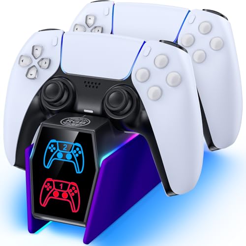 Controller Charger Station Compatible with Play 5 Faceplates Edge & Dual Controller, 9 Lightings P 5 Accessories Charging Station, P 5 Dock Stand with LED Indicator for Sony PSP Accessory Kits - color: Galactic Purple
