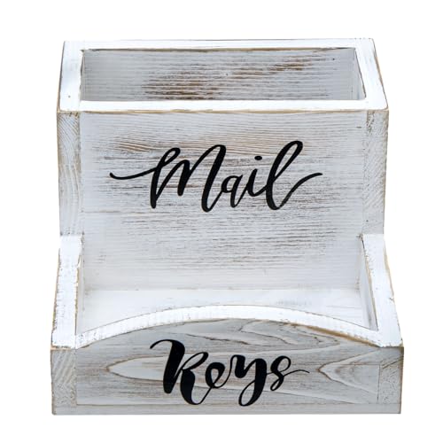MyGift Whitewashed Wood Mail & Key Holder, Rustic Entryway Organizer | Shabby white wood organizer keeps items neatly together with charming MAIL and KEYS lettering for entryway storage