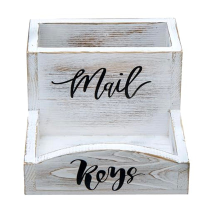 MyGift Whitewashed Wood Mail & Key Holder, Rustic Entryway Organizer | Shabby white wood organizer keeps items neatly together with charming MAIL and KEYS lettering for entryway storage