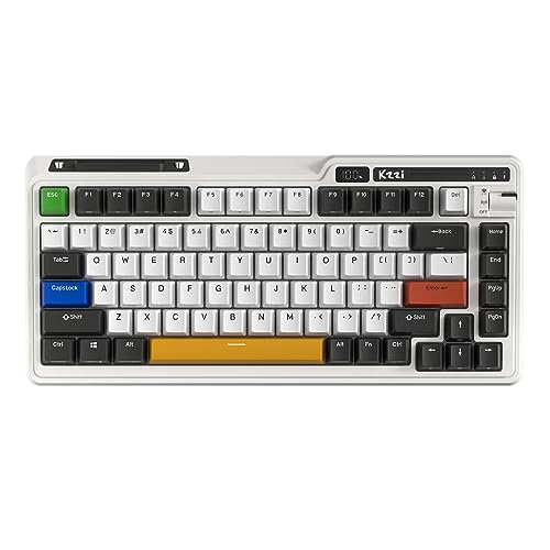 KZZI K75 PRO RGB 75% Wireless Gasket Mechanical Keyboard, Triple Mode BT 5.0/2.4G/USB-C 82 Keys Hot Swappable Gaming Keyboard w/Knob & Power Display, Custom Linear Switches, Black White - color: Arcade Games, size: Moment Linear Switch