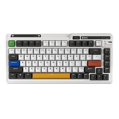 KZZI K75 PRO RGB 75% Wireless Gasket Mechanical Keyboard, Triple Mode BT 5.0/2.4G/USB-C 82 Keys Hot Swappable Gaming Keyboard w/Knob & Power Display, Custom Linear Switches, Black White - color: Arcade Games, size: Moment Linear Switch