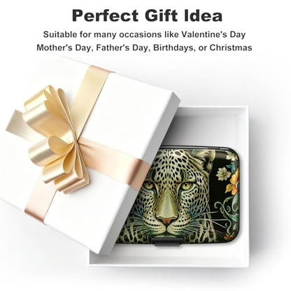 미니 RFID 알루미늄 지갑 신용 카드 홀더 명함 케이스 금속 ID 케이스 남성 여성용 (블랙 레오파드), 블랙 레오파드. - color: 블랙 레오파드.