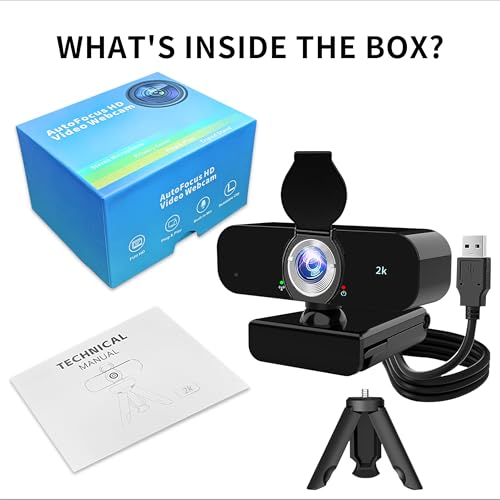 Webcam for Computer, USB Plug&Play, Auto Low Light Correction, Privacy Cover, Tripod, Wide Angle for Meeting/Online Video/Zoom, Web Cam with Microphone