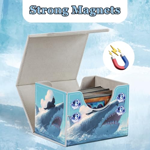 Commander Deck Box for Trading Cards - Fits 100+ Double Sleeved Cards, PU Leather MTG TCG Storage Case with Strong Magnetic Closure, Cat and Mechanical Shark - color: Cat and Mechanical Shark