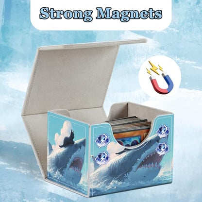 Commander Deck Box for Trading Cards - Fits 100+ Double Sleeved Cards, PU Leather MTG TCG Storage Case with Strong Magnetic Closure, Cat and Mechanical Shark - color: Cat and Mechanical Shark