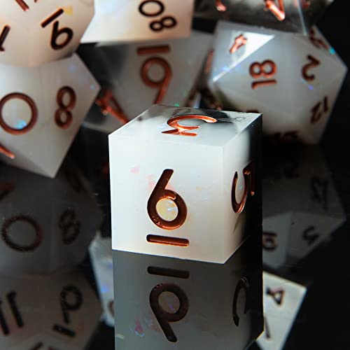 Sharp Edge DND Dice Set Handmade 7 Accessories Dice for Dungeons and Dragons TTRPG Games, Multi-Sided RPG Polyhedral Resin Sharp Edge Dice Roleplaying Games - color: Grey Black