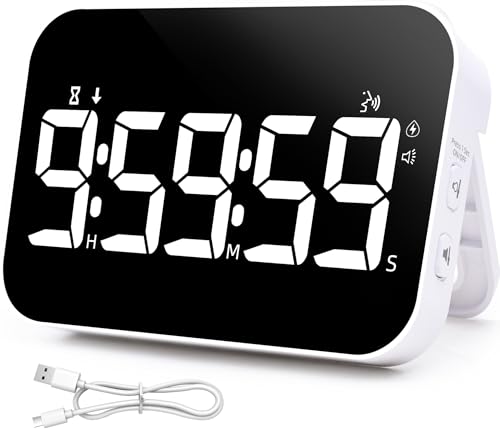 Kitchen Timer for Cooking, Rechargeable Digital Magnetic Timer with Large LED Display, Loud Alarm, Sound Countdown, 4 Volume Levels and 3 Brightness for Classroom, Study (White) - color: White