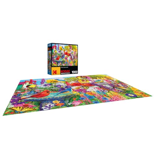 RoseArt Kodak Premium Bird Bath Garden 1000 Piece Jigsaw Puzzle | Fully Interlocking Pieces, Bonus Poster Included, Made in USA - style: Bird Bath Garden