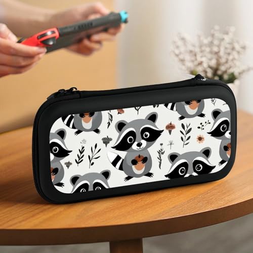 Game Carrying Bag Compatible with Nintendo Switch, Cute Raccoon Portable Game Pouch with 15 Games Cartridges Protective Hard Shell Case - color: Color(91)