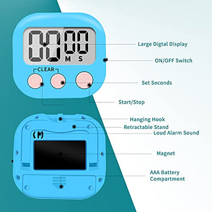 6 Pack Small Digital Kitchen Timer Magnetic Back and ON/Off Switch,Minute Second Count Up Countdown (Blue) - color: Blue