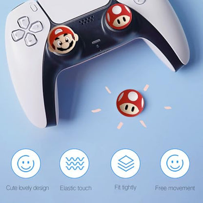 PERFECTSIGHT Cute Thumb Grip Caps for Switch 2, PlayStation 4/5, PS5, PS4, Xbox Series X/S, Xbox One, Switch PRO Controller, 4PCS Kawaii Soft Rubber 3D Analog Thumbsticks Grips Joystick Cover, Red - color: Red Mario