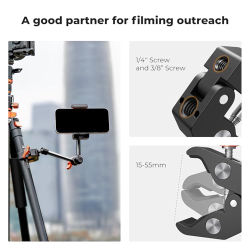 K&F CONCEPT 9.8" Magic Arm Clamp Kit with 1/4" & 3/8" Thread Screw | 360° Ball Heads Magic Arm with Tripod Mount Adapter for Gopro/LED Lights/Monitor/Flash/Microphone/DSLR Camera, MS32 - style: 9.8" with Adapter