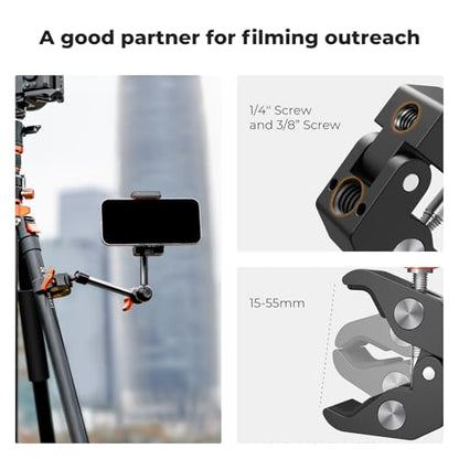 K&F CONCEPT 9.8" Magic Arm Clamp Kit with 1/4" & 3/8" Thread Screw | 360° Ball Heads Magic Arm with Tripod Mount Adapter for Gopro/LED Lights/Monitor/Flash/Microphone/DSLR Camera, MS32 - style: 9.8" with Adapter