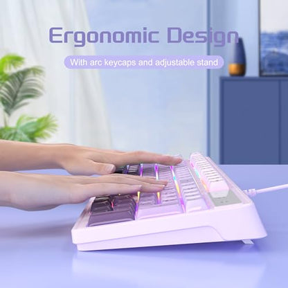 MageGee Gradient Purple Creamy Keyboard and Mouse Combo,MageGee GK980 Wired RGB Backlit Keyboard and Gradient Purple Gaming Mouse Combo,PC Keyboard and Adjustable Sensitivity Mouse for PC/loptop/MAC - color: White purple