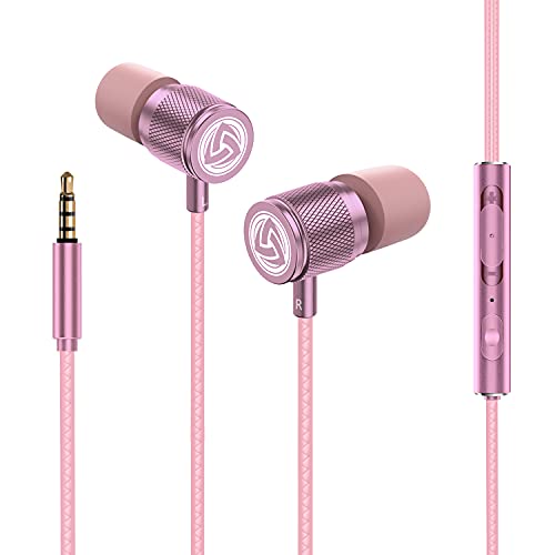 LUDOS Ultra Wired Earbuds in-Ear Headphones, 5 Years Warranty, Earphones with Microphone, Noise Isolating Ear Buds, Memory Foam for iPhone, Samsung, School Students, Kids, Women, Small Ears - Pink - color: Pink, style: 3.5 mm