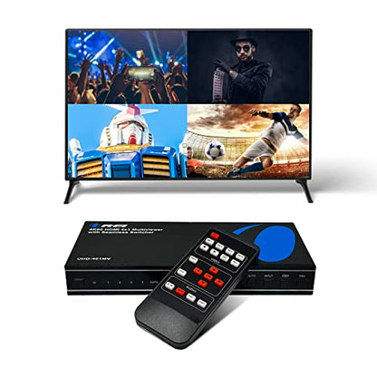 OREI 4x1 Multi HDMI Viewer Quad- 4K@60Hz RS-232 EDID IR Remote OSD HDCP 2.2 | HDMI Multiviewer 4K, HDMI Multi Viewer – 18Gbps, 8 Display Modes, 7.1 Audio, Seamless Switching, Auto Switching