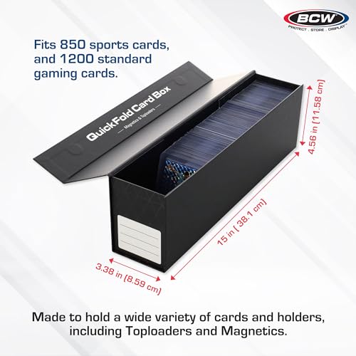 BCW QuickFold® Card Storage Boxes for Magnetics & Toploaders – 3 Pack | Trading Card Holder Box with Magnetic Closure | Easy Fold Assembly for Sports and TCG Cards - size: 3 Pack