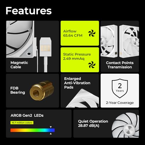 TRYX ROTA SL ARGB White 120mm Case Fan 3in1 Pogo-Pin Connection with Magnetic Cable Gen2 ARGB Light Quiet PC Case Fan - color: 3in1 White, size: Regular Fan