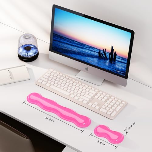 MOKURU Gel Keyboard and Mouse Wrist Rest Set, Comfort Ergonomic Wrist Support, for Wrist Pain Relief, Computer Keyboard Wrist Rest (Pink) - color: Pink
