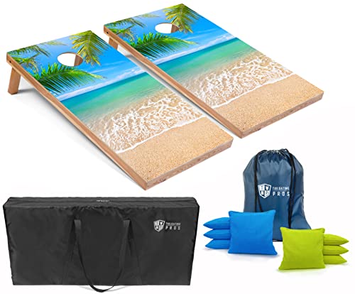 Tailgating Pros Cornhole Board Set w/Bean Bags and Carrying Case - 4'x2' Corn Hole Toss - Tournament and Lightweight Options - Optional LED Lights - color: Beach, size: 4'x2' Boards