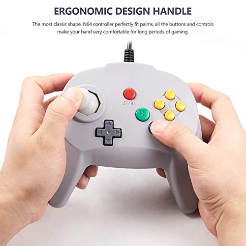 KIWITATA Retro N64 Mini Controller, Classic Wired Remote Game Pad Upgraded Joystick Controller for N64 System Video Console (Gray) - color: Grey