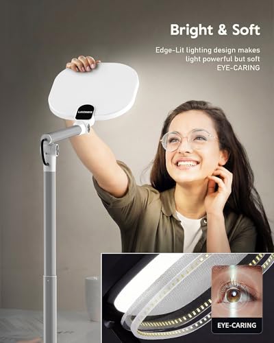 LitONES Tall LED Desk Lamps with Base, Edge-Lit Eye-Care, 50 Light Modes | 40" Height, Dimmable & Flexible, CRI>97.8, Memory and Timer Func, Stable Mental Base for Home Office, Video Calls & Drafting - size: White 1 Pack