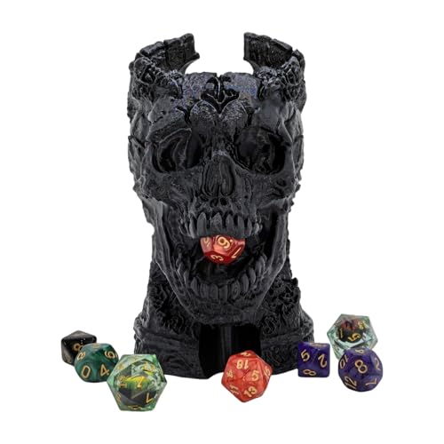 Dark Skull Dice Tower Dungeons and Dragons RPG abletop Roleplaying Game Jail D&D (Random 7PCS D20 Dice Set Included) Black