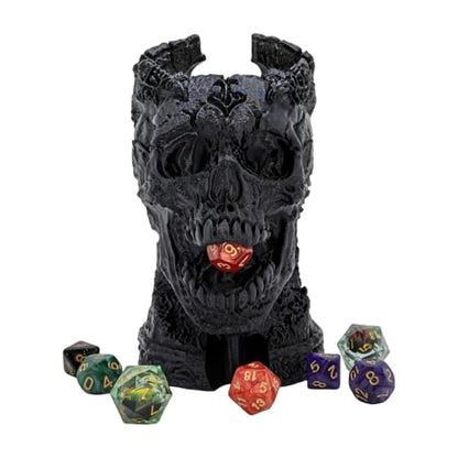 Dark Skull Dice Tower Dungeons and Dragons RPG abletop Roleplaying Game Jail D&D (Random 7PCS D20 Dice Set Included) Black