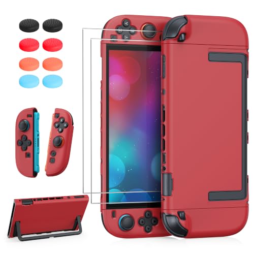 FYOUNG Upgrade Switch 2 Protective Case&Screen Protector Set,Dockable Cover | Cute Hard Shell for Nintendo Switch 2 Console Accessories,Travel-Friendly,Kickstand Cutouts(Red, for Switch 2 7.9inch) - color: Red, size: for switch 2 7.9inch