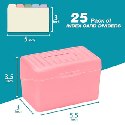 H4D Index Card Holder 3x5 Inches with 25 Plastic Dividers, Light Pink - color: Light Pink, size: 3x5 inch