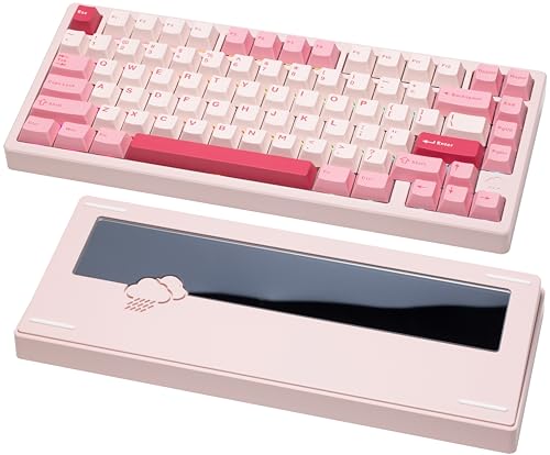 KEEBMONKEY WOBKEY Rainy 75 CNC Aluminum HMX/JWK/Cocoa Switches Triple-Mode Connectivity Mechanical Keyboard with Superior Acoustics, RGB/PP/Mirrored Glass/3500mAh/Violet Switch (Standard - Pink) - style: Standard - Pink