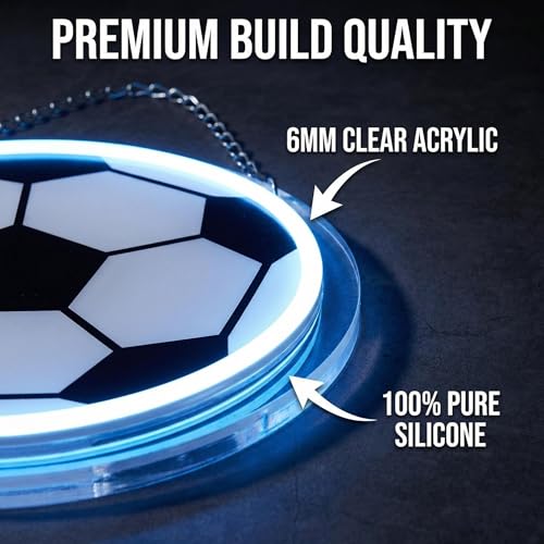 Soccer Neon Light 12.6" x 12.6" LED Football Wall Art Decor, 5-Level Dimmable Brightness USB Powered Acrylic Soccer Ball Lamp for Boys Bedroom, Game Room, Sport Bar, Sports Fans