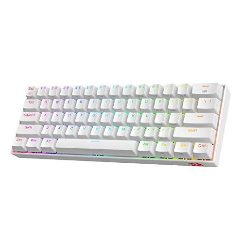 Redragon K530 Pro Draconic 60% Wireless RGB Mechanical Keyboard, BT/2.4Ghz/Wired 3-Mode 61 Keys Compact Gaming Keyboard w/Hot-Swap Socket, Free-Mod Plate Mounted PCB & Linear Red Switch - color: White, size: Red Switch