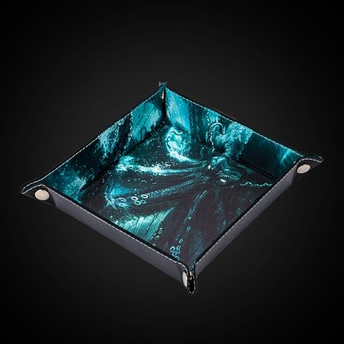 DND Dice Rolling Tray PU Leather Dice Trays Folding Square Dice Storage Case for RPG Tabletop Games, Jewelry Valet Tray for Women and Men - color: Green