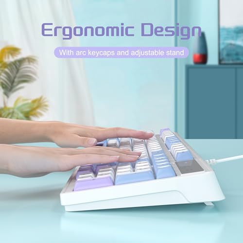 Camiysn Wire Gaming Keyboard, 7 Colorful Rainbow Backlight Classic Gaming Keyboard (White & Blue & Purple) - color: White & Blue & Purple